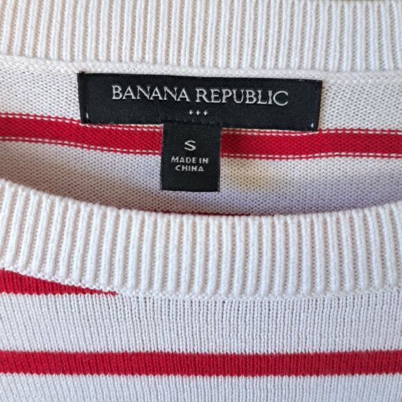 BANANA REPUBLIC Red Striped Paris Please Crewneck Sweater Size Small Fitted - Picture 4 of 8